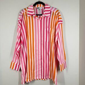 Beach Riot Alexa Button Down Top Coverup In Sunset Stripes Pink Petite Large